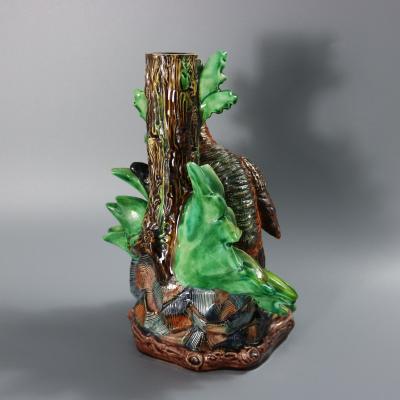 Hugo Lonitz Majolica Partridge and Chicks Candelabra Base