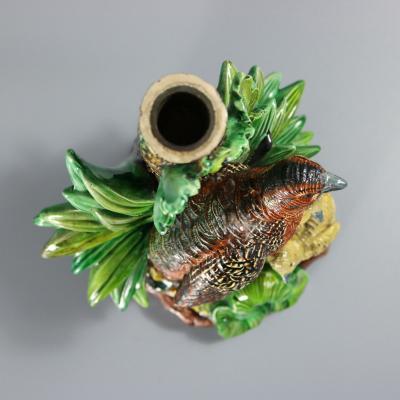 Hugo Lonitz Majolica Partridge and Chicks Candelabra Base