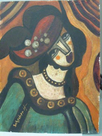 Hugo Scheiber Portrait Woman with Tilted Head Signed Hugo Scheiber