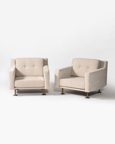 Hugues Steiner New Upholstery and Brass Armchairs by Hugues Steiner France c 1965