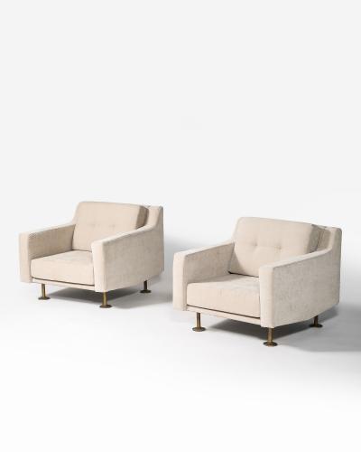 Hugues Steiner New Upholstery and Brass Armchairs by Hugues Steiner France c 1965