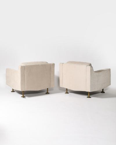 Hugues Steiner New Upholstery and Brass Armchairs by Hugues Steiner France c 1965