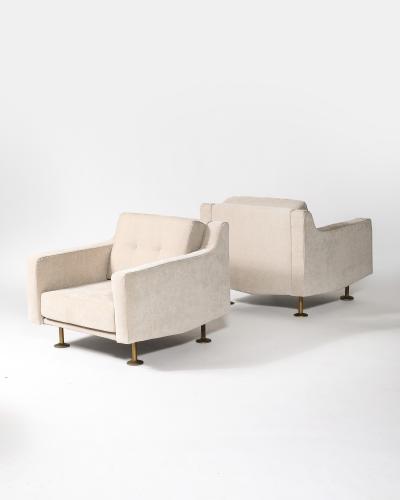 Hugues Steiner New Upholstery and Brass Armchairs by Hugues Steiner France c 1965
