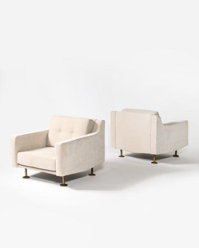 Hugues Steiner New Upholstery and Brass Armchairs by Hugues Steiner France c 1965