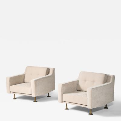 Hugues Steiner New Upholstery and Brass Armchairs by Hugues Steiner France c 1965