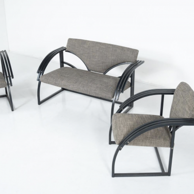 Hungarian Postmodern Sofa and Chairs in curved beech 1980