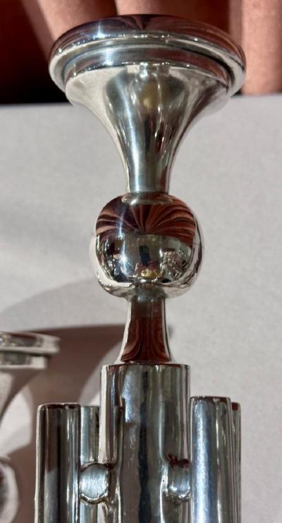 Hungarian Sterling Modernist Art Deco Candlesticks Rare Matching Pair