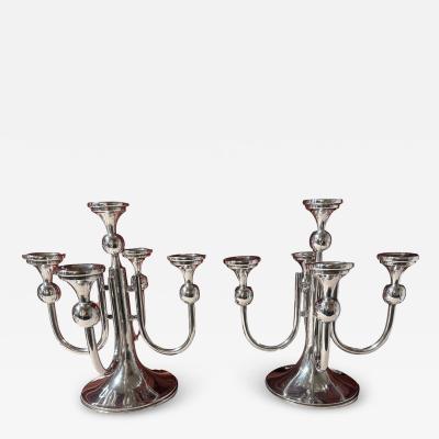 Hungarian Sterling Modernist Art Deco Candlesticks Rare Matching Pair