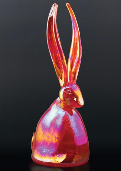 Hunt Slonem Hand Blown Glass Bunny Bright Red