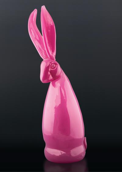 Hunt Slonem Hand Blown Glass Bunny Magenta Pink