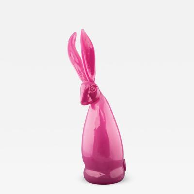 Hunt Slonem Hand Blown Glass Bunny Magenta Pink