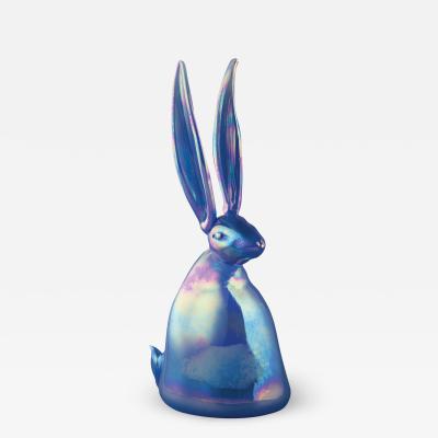 Hunt Slonem Hand Blown Glass Bunny Sky Blue 