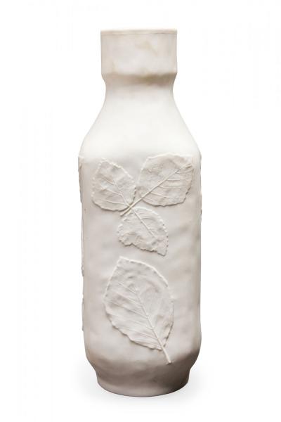 Hutschenreuther German White Raised Realistic Leaf Design Porcelain Vase