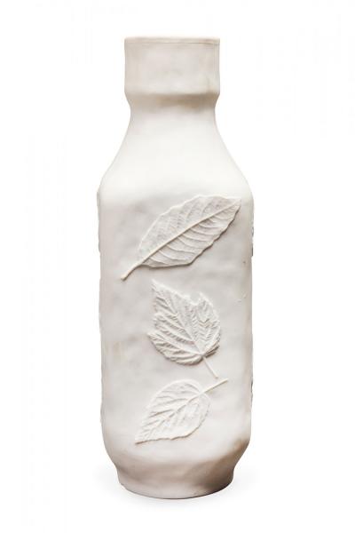 Hutschenreuther German White Raised Realistic Leaf Design Porcelain Vase