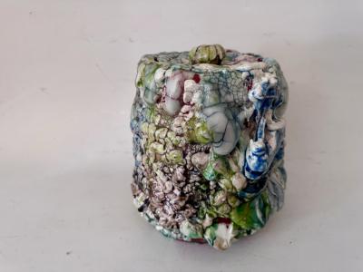 Hybrid Oribe White Glaze Mizusashi TEA CEREMONY WATER JAR by Kodai Ujiie