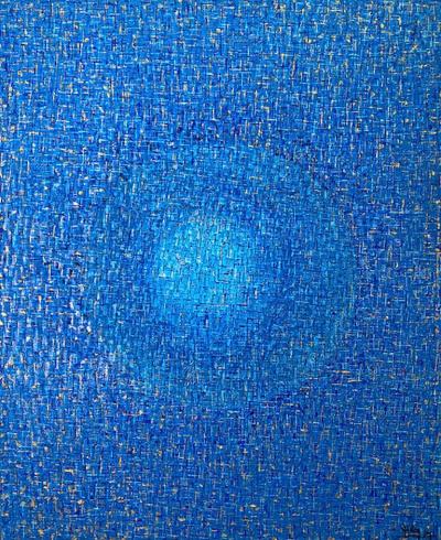 Hyunae Kang Hyun Ae Kang Modern Abstract Mixed Media on Canvas Painting Blue Nimbus Hyunae Kang