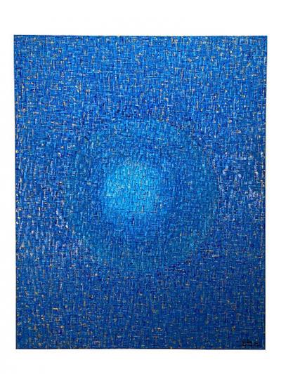 Hyunae Kang Hyun Ae Kang Modern Abstract Mixed Media on Canvas Painting Blue Nimbus Hyunae Kang