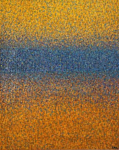 Hyunae Kang Hyun Ae Kang Modern Abstract Mixed Media on Canvas Painting Skyline Hyunae Kang