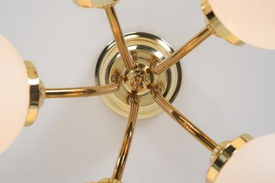 Hyval Five Armed Brass and Glass Ceiling Lamp Finland 1970s