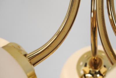 Hyval Five Armed Brass and Glass Ceiling Lamp Finland 1970s