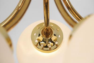 Hyval Five Armed Brass and Glass Ceiling Lamp Finland 1970s
