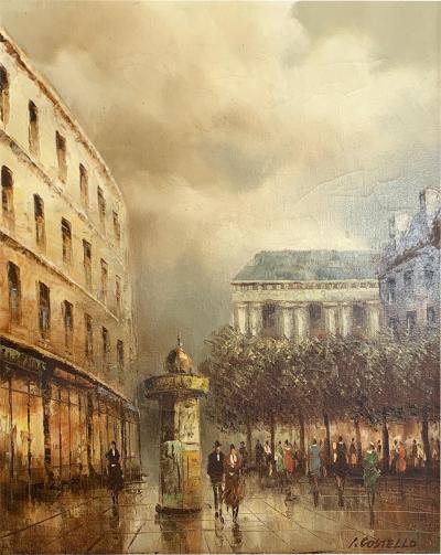 I Costello Parisian Street Scene Oil on Canvas by I Costello