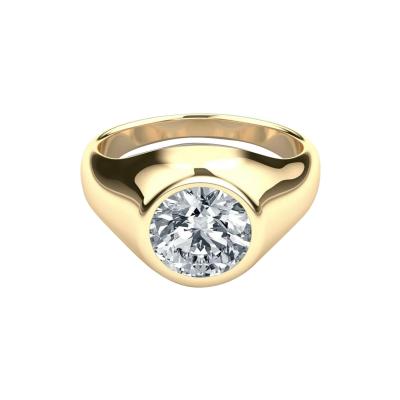 IGI Cert 3 85 Carat Lab Grown Diamond Bezel Set 14K Yellow Gold Statement Ring