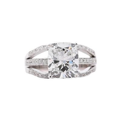 IGI Cert 4 04 Carat Cushion Lab Grown Diamond Triple Band Engagement Ring