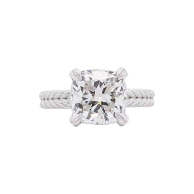 IGI Cert 4 27 Carat Lab Grown F VS2 Cushion Diamond Double Band Textured Ring