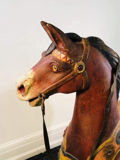 IMPORTANT CARVED TURN OF THE CENTURY CAROUSEL HORSE