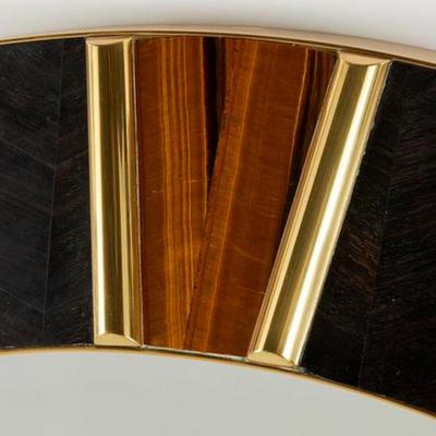 IMPORTANT MODERNIST CIRCULAR MIRROR INLAID WITH TIGER EYE STONE DETAILS