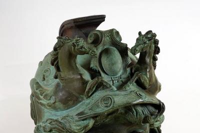 IMPORTANT PAIR OF PATINATED CAST BRONZE SCULPTURES OF BELLONA AND MINERVA