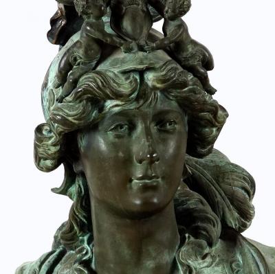 IMPORTANT PAIR OF PATINATED CAST BRONZE SCULPTURES OF BELLONA AND MINERVA