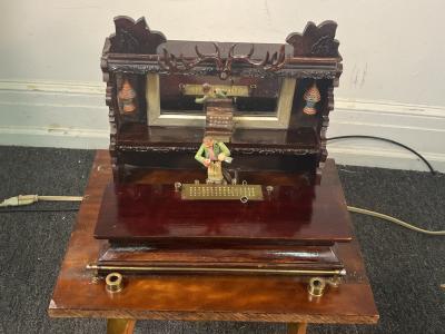 INCREDIBLE UNIQUE AUTOMATED 1920s FOLK ART BARTENDER IN DETAILED DECORATED BAR