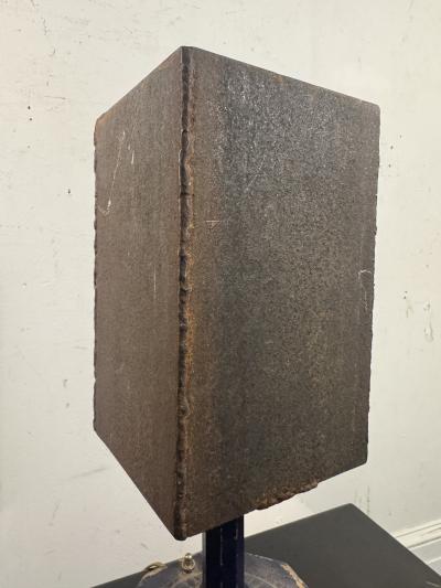 INDUSTRIAL RECTANGULAR METAL SHADE NEOCLASSICAL BLUE ENAMEL BRASS BASE LAMP