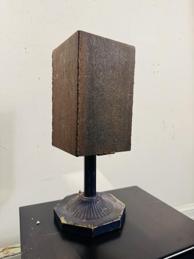 INDUSTRIAL RECTANGULAR METAL SHADE NEOCLASSICAL BLUE ENAMEL BRASS BASE LAMP