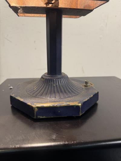 INDUSTRIAL RECTANGULAR METAL SHADE NEOCLASSICAL BLUE ENAMEL BRASS BASE LAMP
