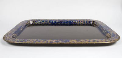 INTERESTING BLACK AND COBALT BLUE JAPANNED TRAY