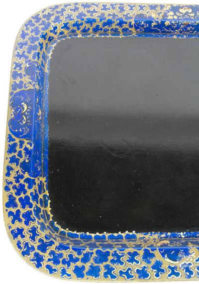 INTERESTING BLACK AND COBALT BLUE JAPANNED TRAY