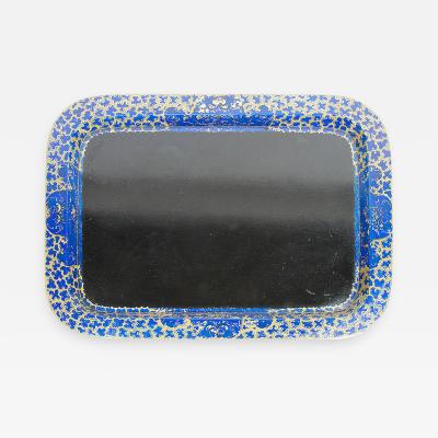 INTERESTING BLACK AND COBALT BLUE JAPANNED TRAY