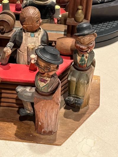 ITALIAN ALPS WHIMSICAL CARVED BARTENDER IN BAR AUTOMATON