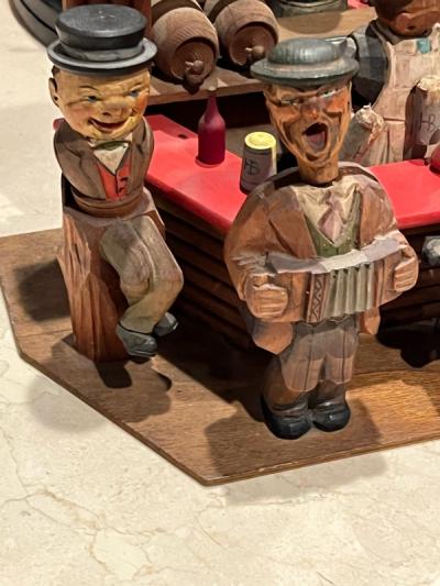 ITALIAN ALPS WHIMSICAL CARVED BARTENDER IN BAR AUTOMATON