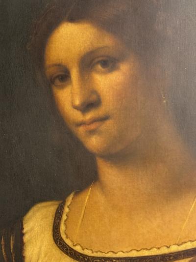 ITALIAN ANTIQUE PORTRAIT OF A WOMAN WITH ERMINE THROW