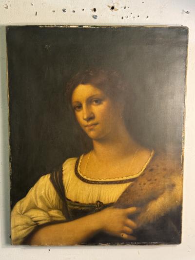 ITALIAN ANTIQUE PORTRAIT OF A WOMAN WITH ERMINE THROW