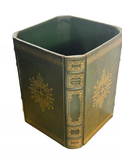 ITALIAN BOOK FORM FOREST GREEN WITH GOLD DETAILING LEATHER WASTEPAPER BASKET