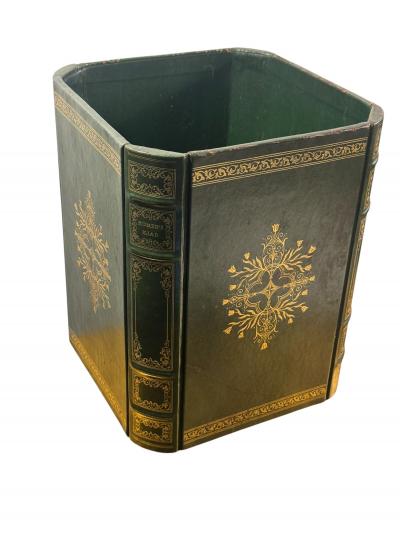 ITALIAN BOOK FORM FOREST GREEN WITH GOLD DETAILING LEATHER WASTEPAPER BASKET