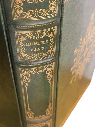 ITALIAN BOOK FORM FOREST GREEN WITH GOLD DETAILING LEATHER WASTEPAPER BASKET