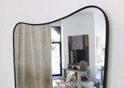 ITALIAN BRASS FRAMED LONG WALL MIRROR WITH BLACK PATINA C1970