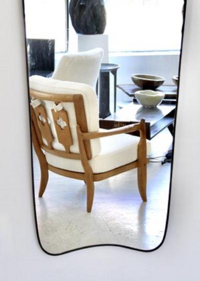 ITALIAN BRASS FRAMED LONG WALL MIRROR WITH BLACK PATINA C1970