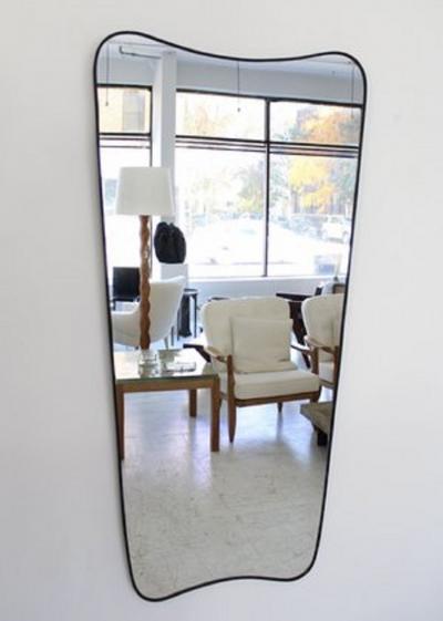 ITALIAN BRASS FRAMED LONG WALL MIRROR WITH BLACK PATINA C1970